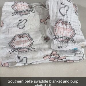 Swaddle Blanket and Burp Cloth - White and Pink